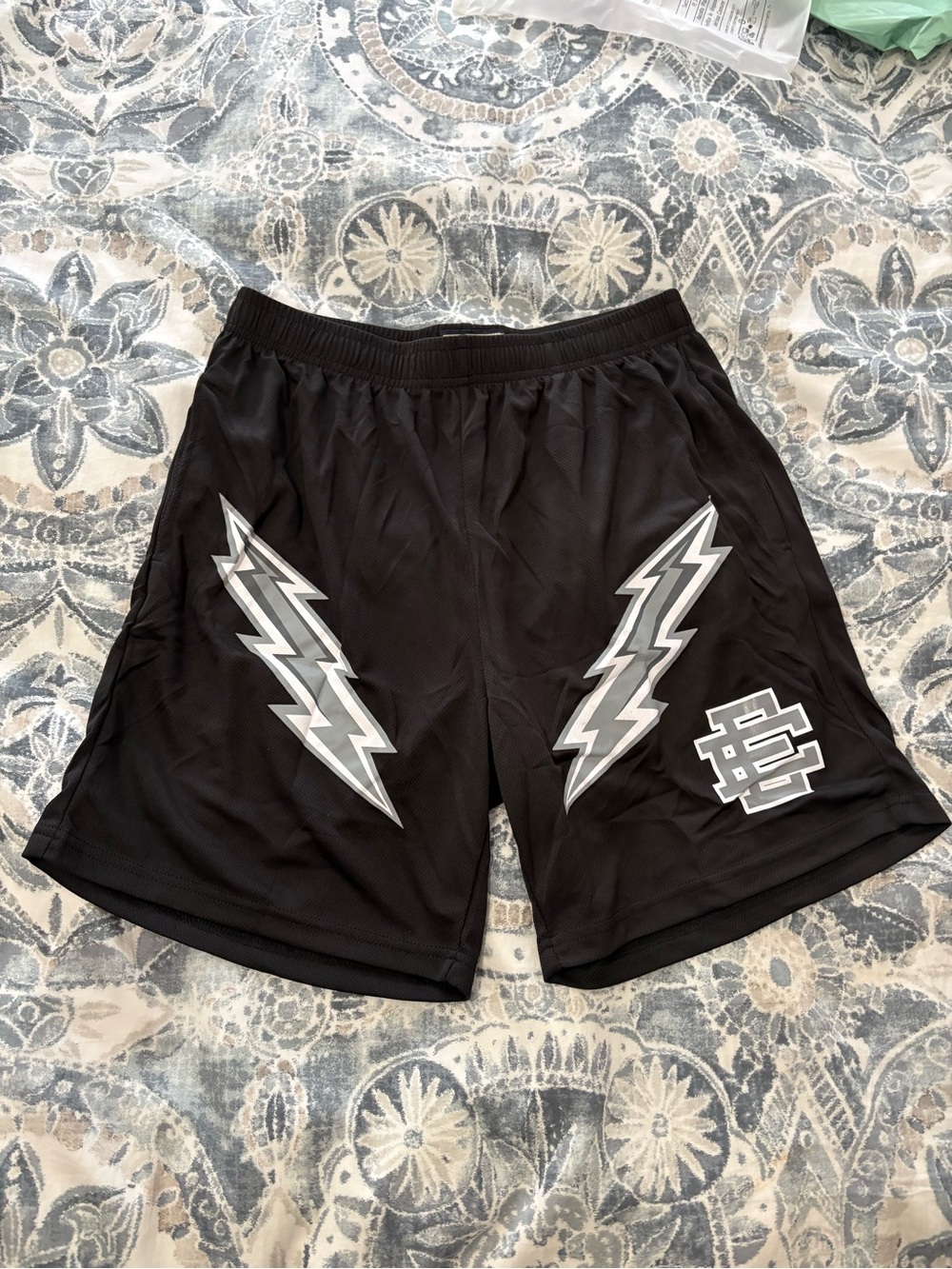 Eric Emanuel Black Athletic Shorts with Silver Lightning